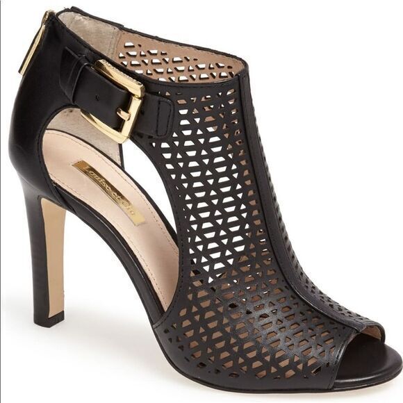 - LOUISE ET CIE 'Olivia 2' Pump Black Leather Cutout Heels Perforated Size… - Picture 1 of 8